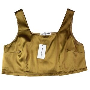 Crop Top Silky Nonchalant Label Satin Square Neck Crop Top Olive Gold XS NWT